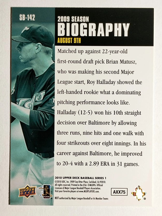 2010 Upper Deck Season Biography #SB142 Roy Halladay