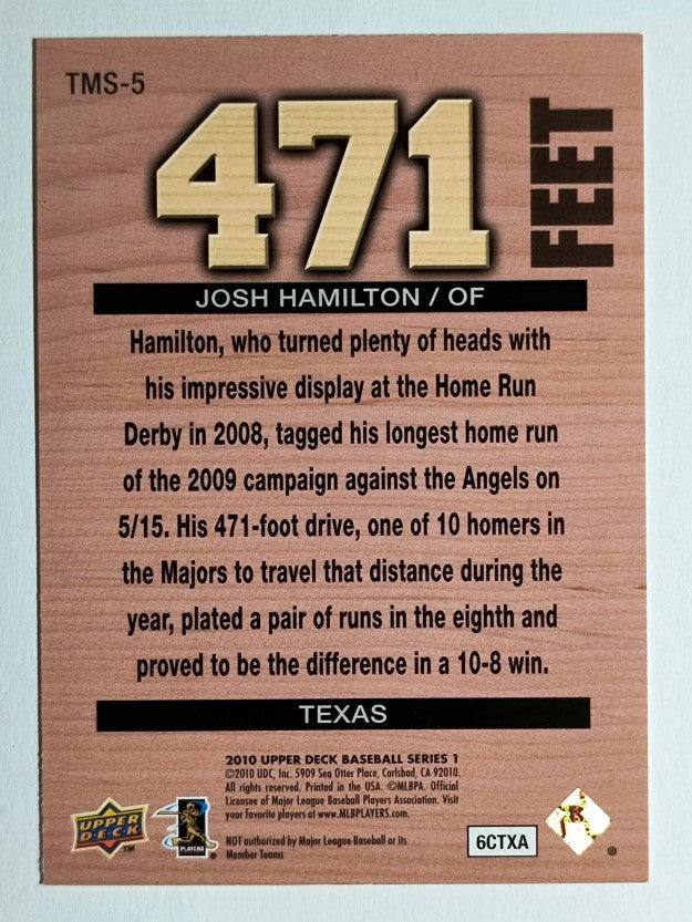 2010 Upper Deck Tape Measure Shots #TMS5 Josh Hamilton