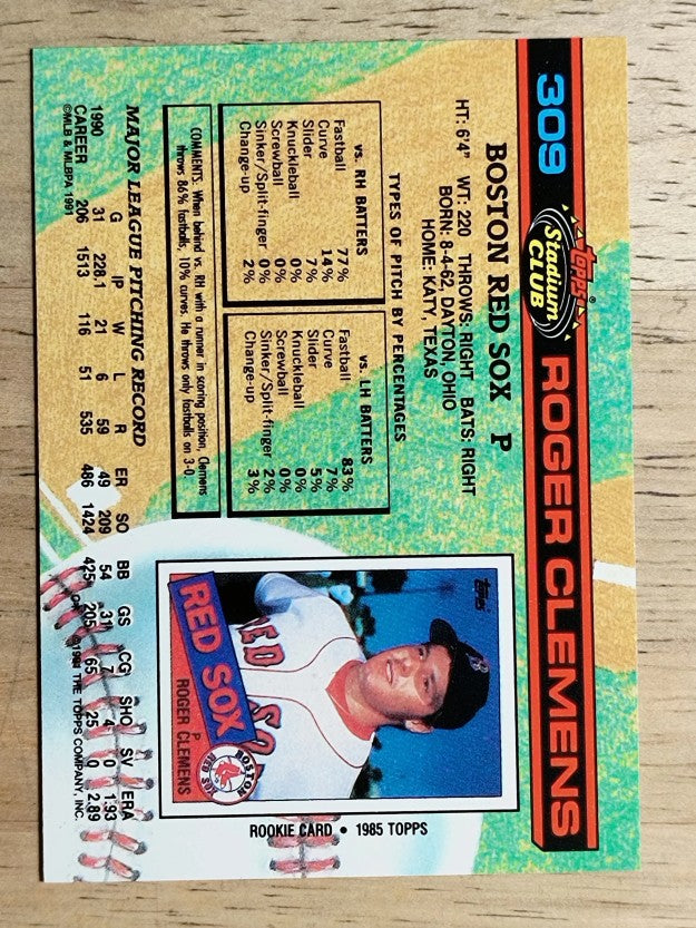 1991 Stadium Club #309 Roger Clemens