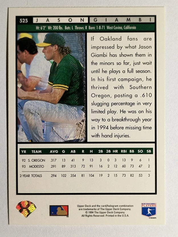 1994 Upper Deck Electric Diamond #525 Jason Giambi