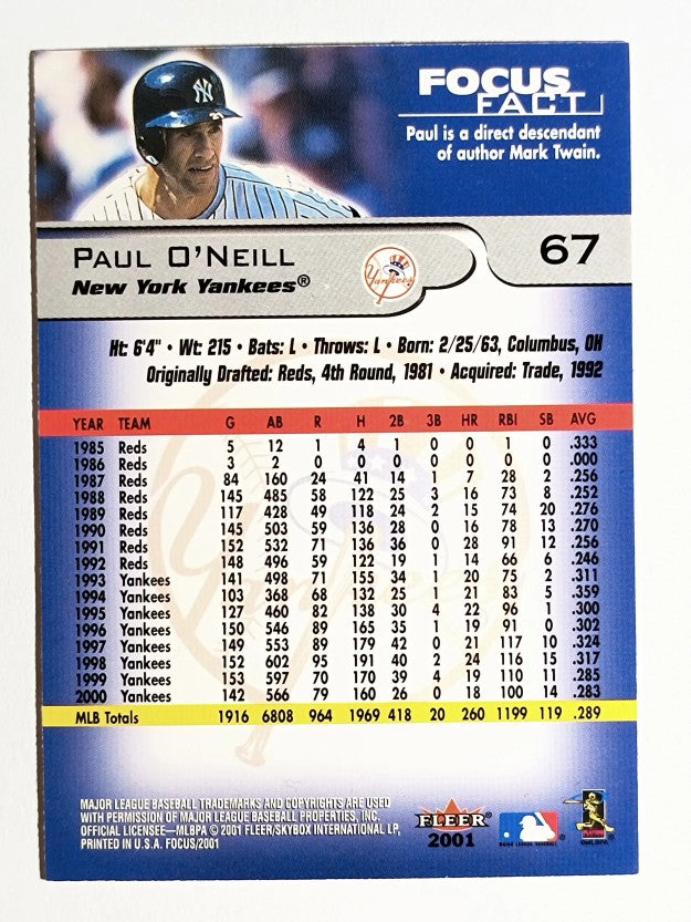2001 Fleer Focus #67 Paul O'Neill