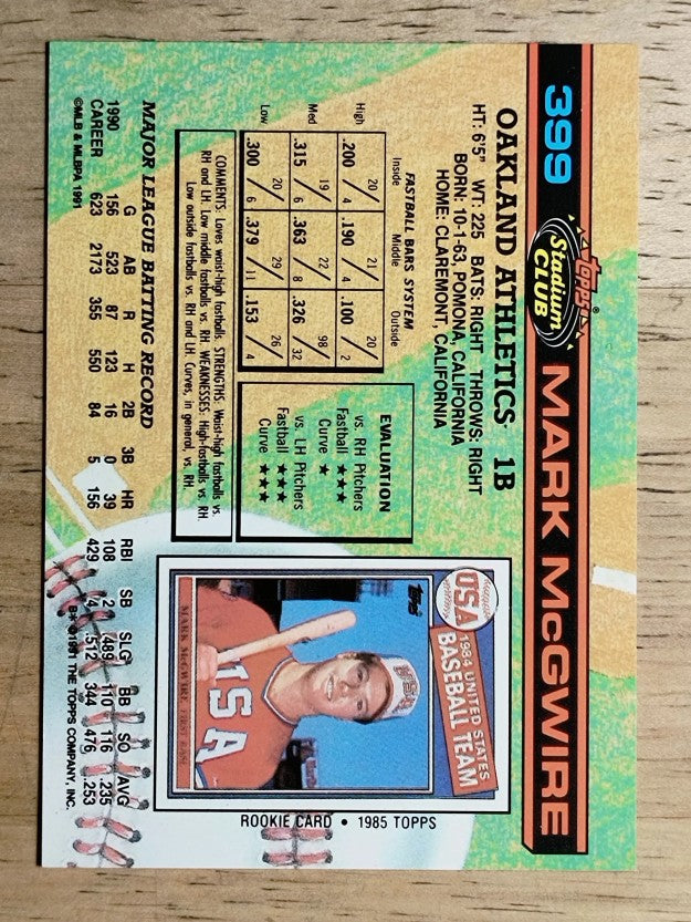 1991 Stadium Club #399 Mark McGwire