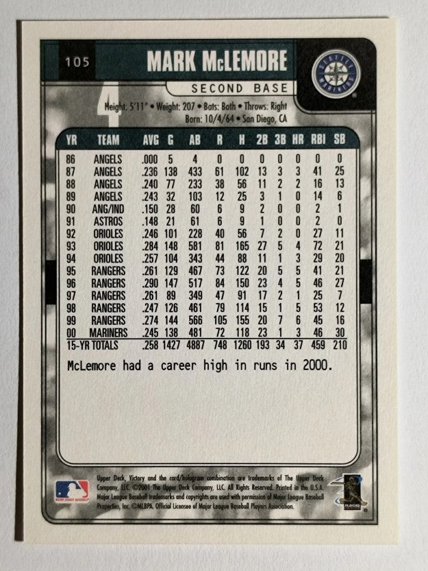 2001 Upper Deck Victory #105 Mark McLemore