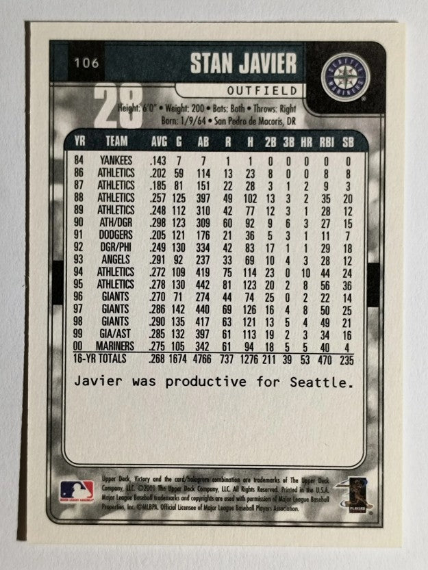 2001 Upper Deck Victory #106 Stan Javier