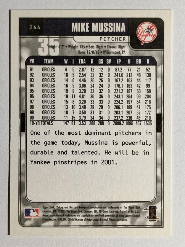 2001 Upper Deck Victory #244 Mike Mussina
