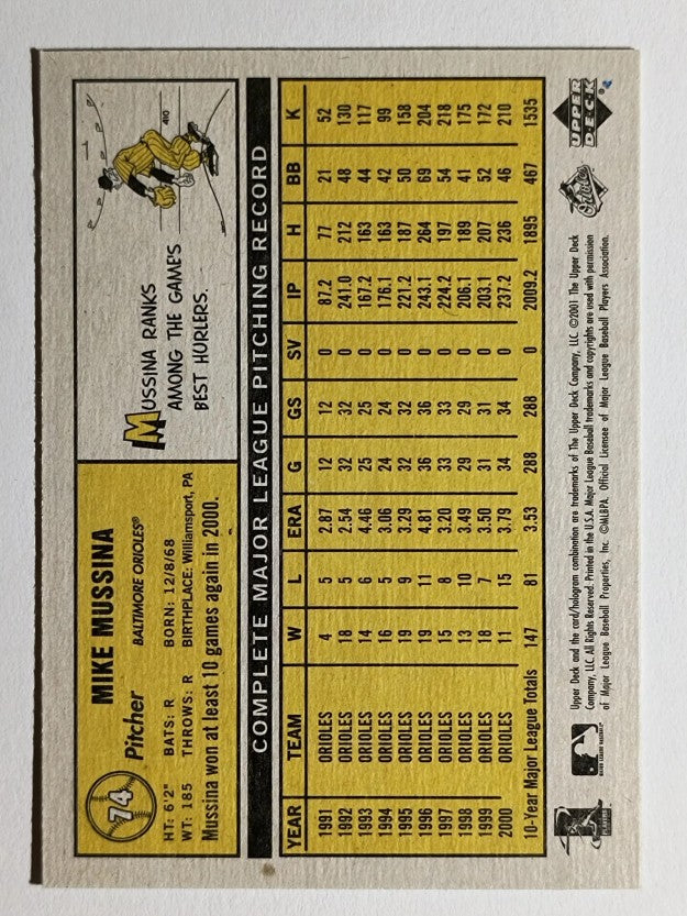 2001 Upper Deck Vintage #74 Mike Mussina