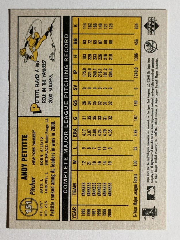 2001 Upper Deck Vintage #151 Andy Pettitte