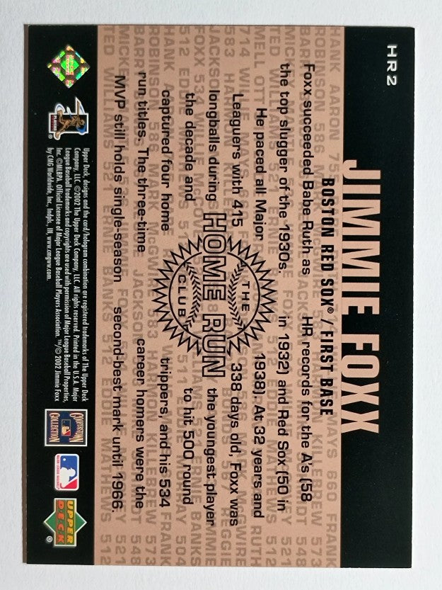 2002 UD Piece of History 500 Home Run Club #HR2 Jimmie Foxx