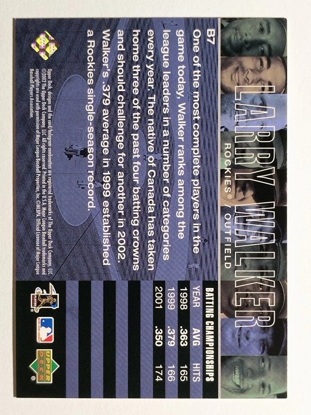 2002 UD Piece of History Batting Champs #B7 Larry Walker