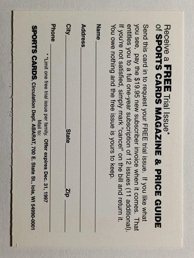1997 Sports Cards Magazine Order Form Promo #NNO Frank Thomas