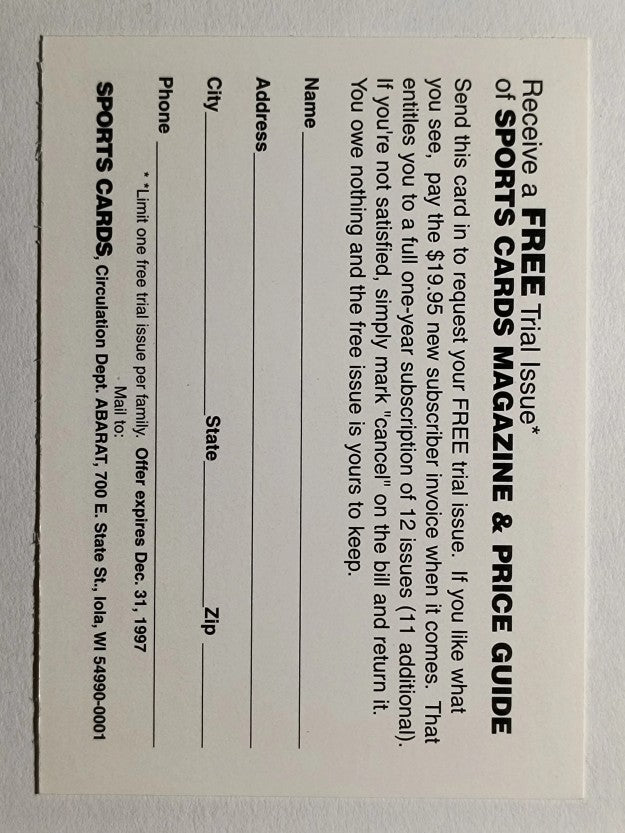 1997 Sports Cards Magazine Order Form Promo #NNO Frank Thomas