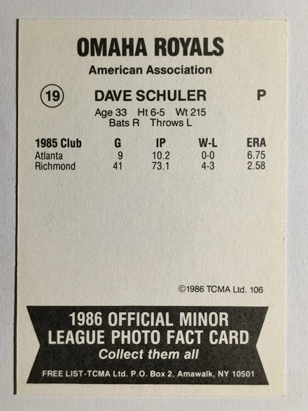 1986 Omaha Royals TCMA #19 Dave Schuler