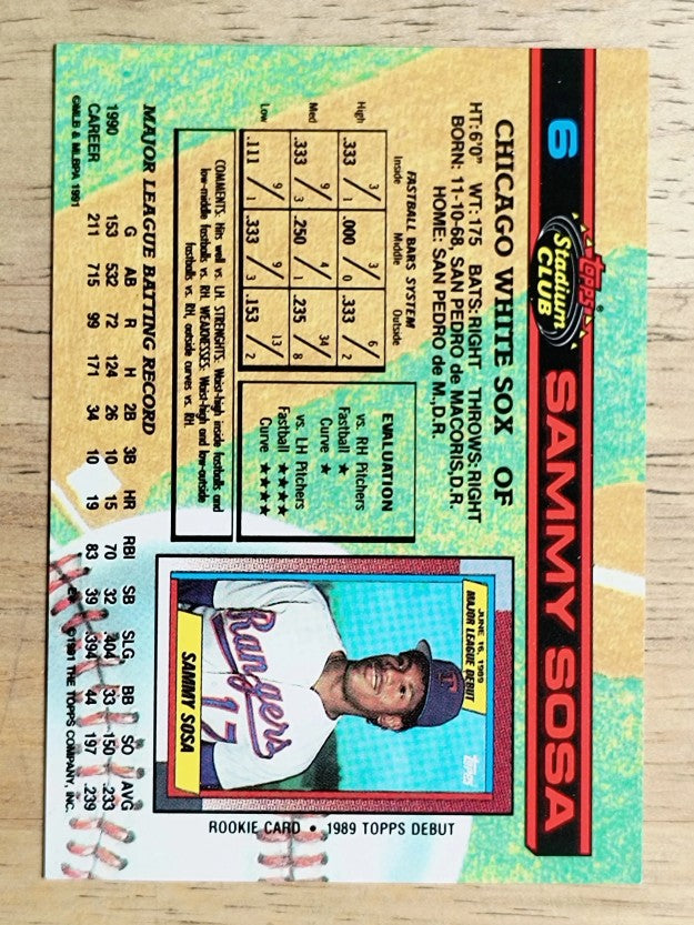 1991 Stadium Club #6 Sammy Sosa