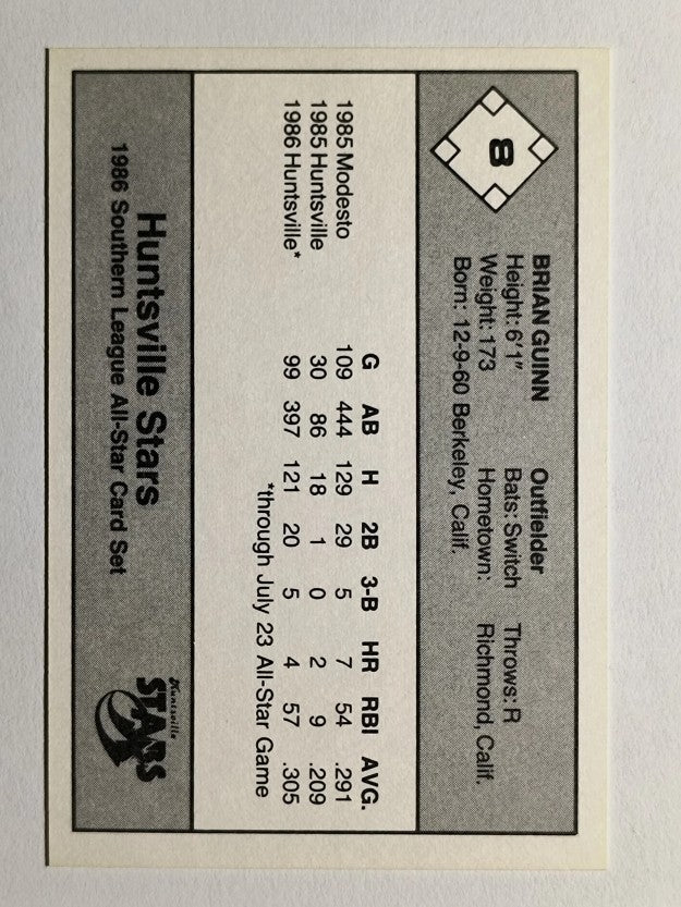 1986 Southern League All-Stars Jennings #8 Brian Guinn