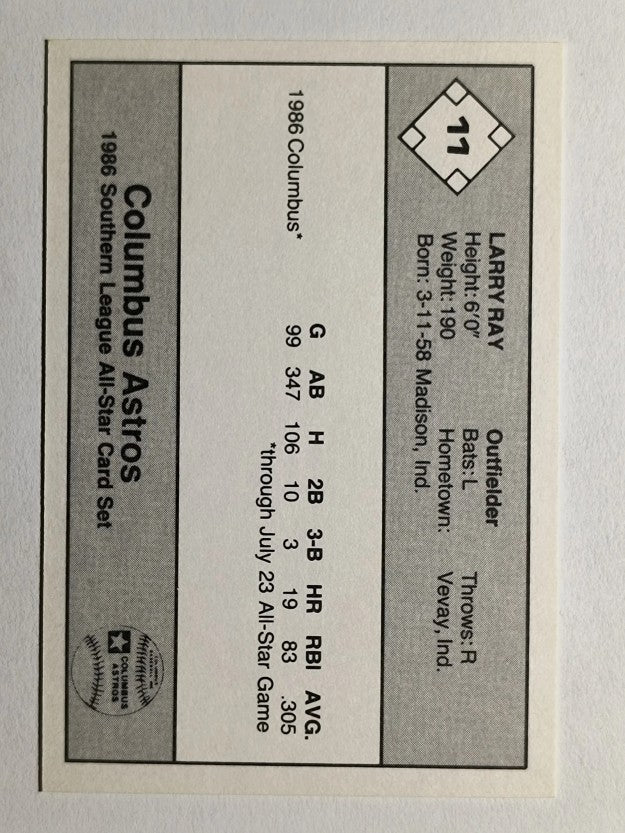 1986 Southern League All-Stars Jennings #11 Larry Ray