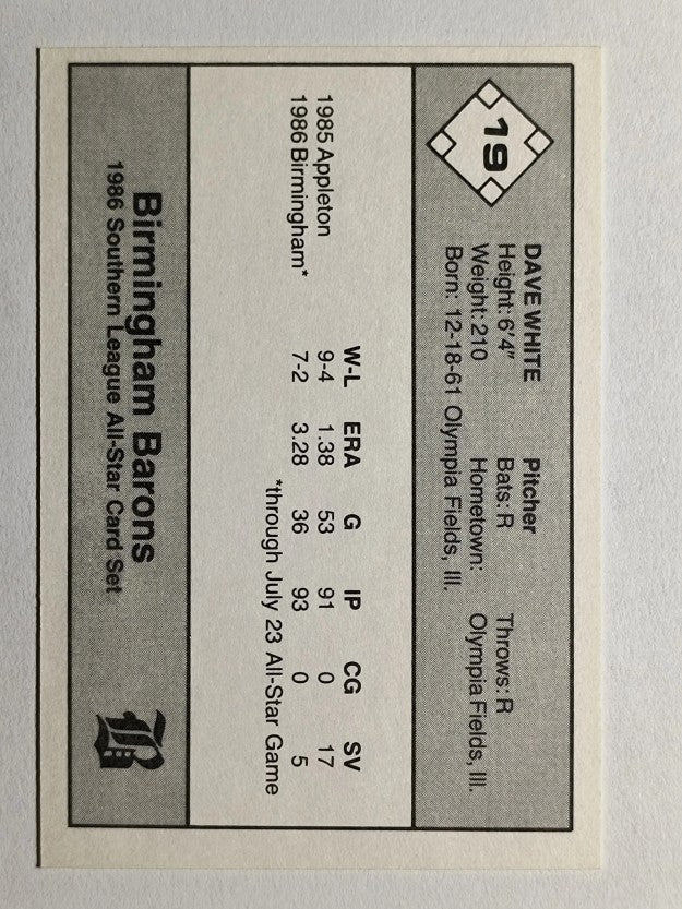 1986 Southern League All-Stars Jennings #19 Dave White