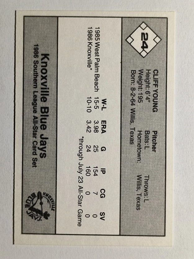 1986 Southern League All-Stars Jennings #24 Cliff Young