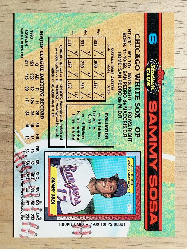 1991 Stadium Club #6 Sammy Sosa