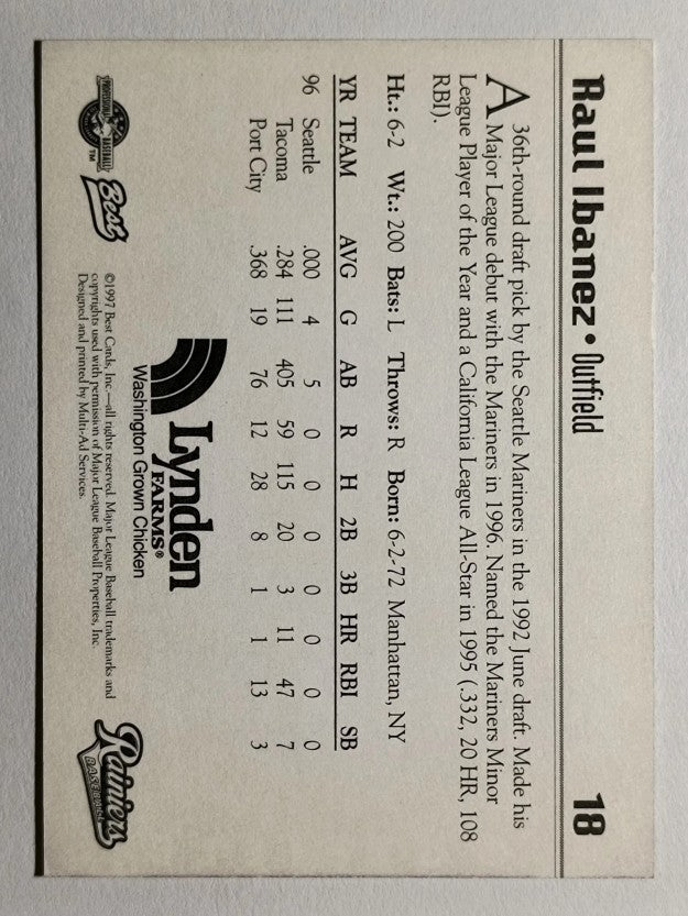 1997 Tacoma Rainiers Best #18 Raul Ibanez (EXMT)
