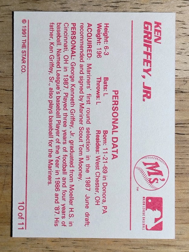 1991 Star Griffeys #10 Ken Griffey Jr./Griffey, Jr. - Personal Data