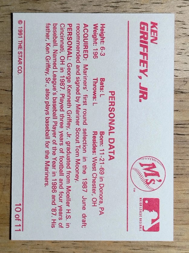 1991 Star Griffeys #10 Ken Griffey Jr./Griffey, Jr. - Personal Data