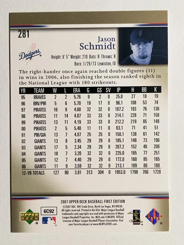 2007 Upper Deck First Edition #281 Jason Schmidt