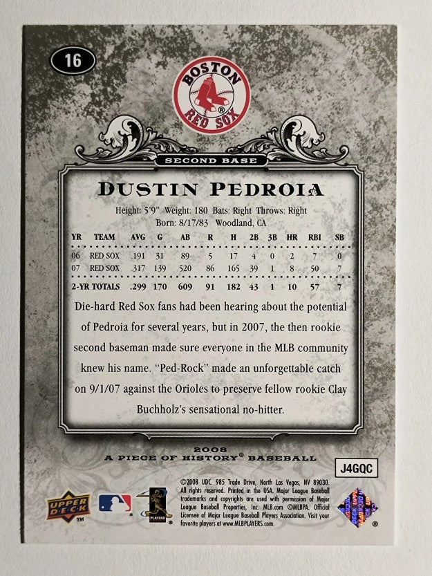 2008 UD A Piece of History #16 Dustin Pedroia