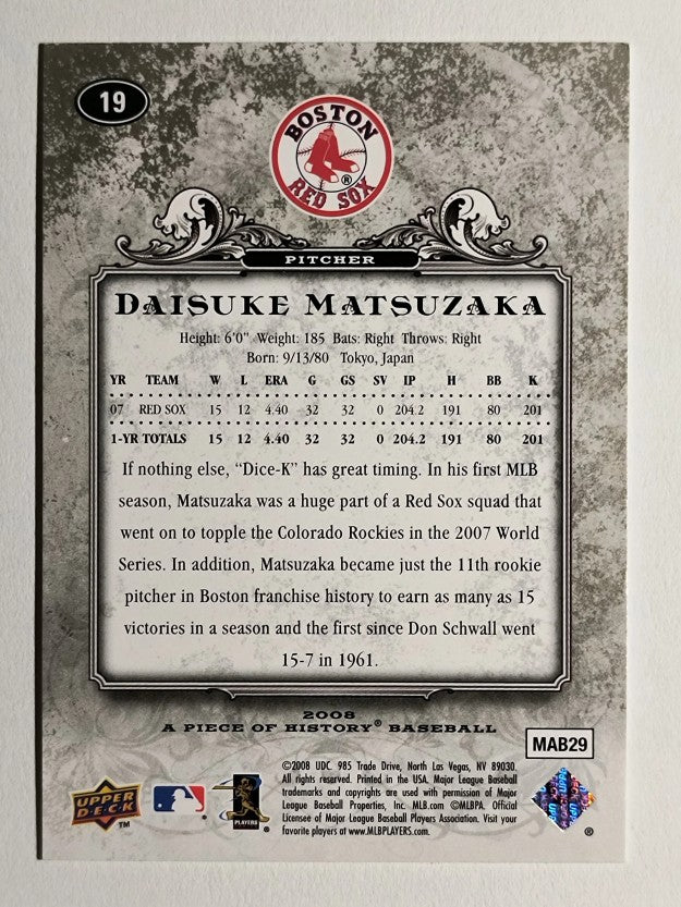 2008 UD A Piece of History #19 Daisuke Matsuzaka