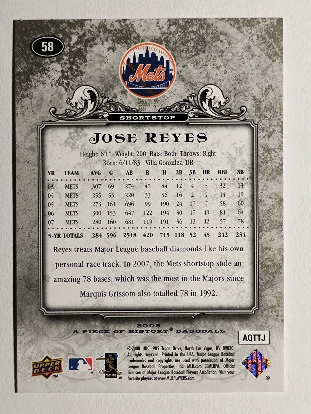 2008 UD A Piece of History #58 Jose Reyes