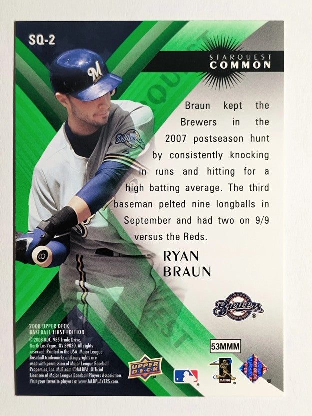 2008 Upper Deck First Edition StarQuest #SQ2 Ryan Braun