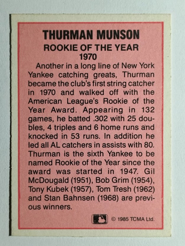1985 TCMA Rookies of the Year #3 Thurman Munson