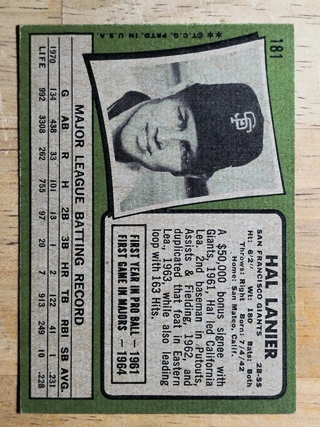 1971 Topps #181 Hal Lanier (EX)