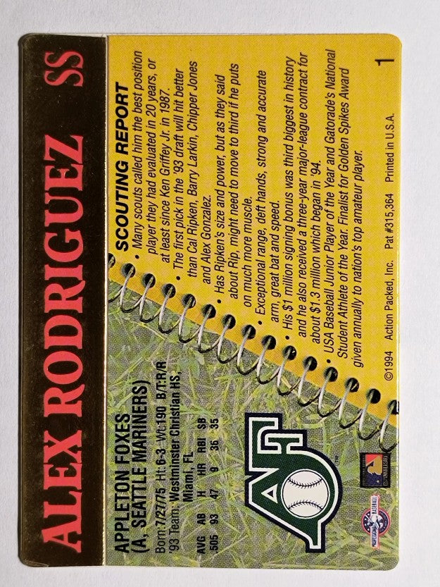 1994 Action Packed #1 Alex Rodriguez