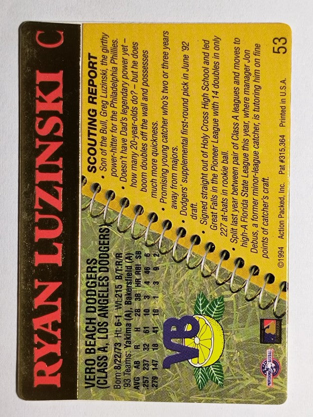 1994 Action Packed #53 Ryan Luzinski