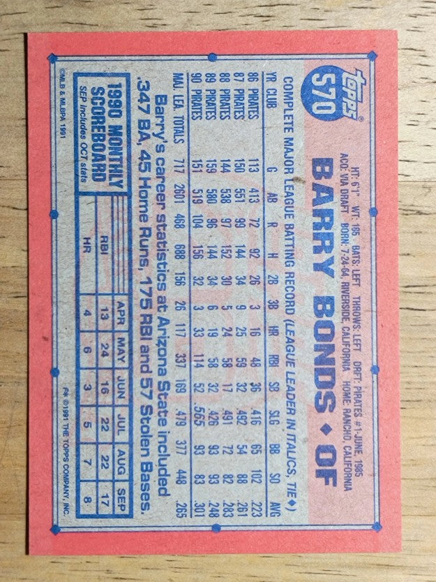 1991 Topps #570 Barry Bonds
