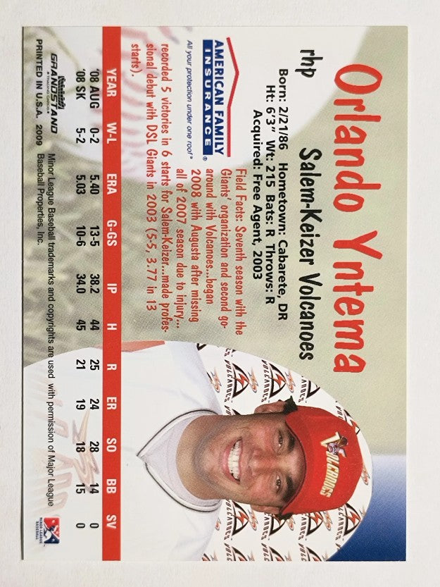 2009 Salem-Keizer Volcanoes Grandstamd #38 Orlando Yntema