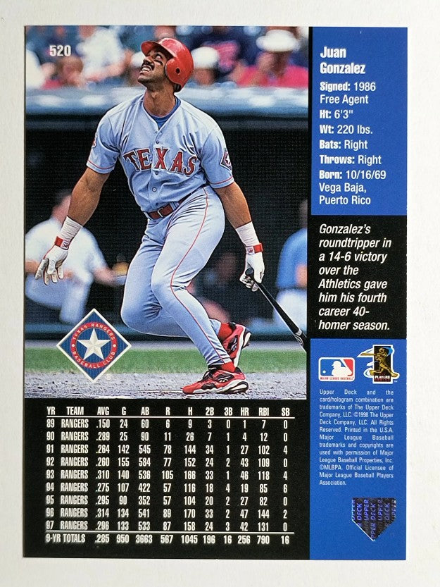 1998 Upper Deck #520 Juan Gonzalez