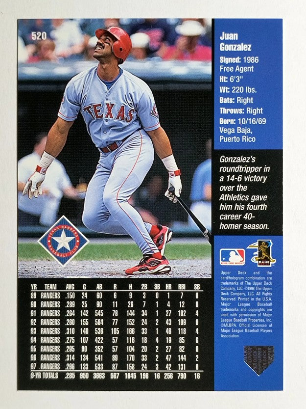 1998 Upper Deck #520 Juan Gonzalez