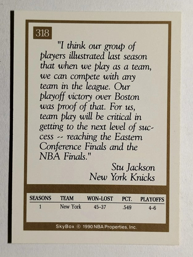 1990-91 SkyBox #318 Stu Jackson CO