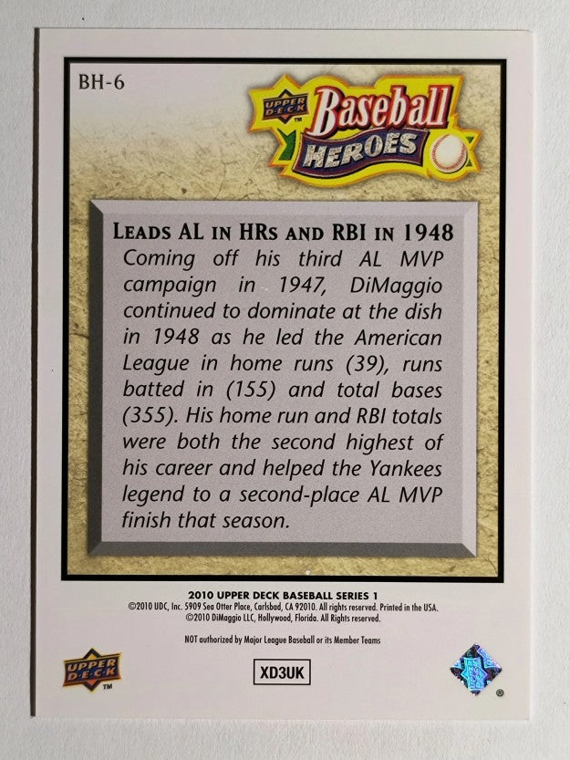 2010 Upper Deck Baseball Heroes #BH6 Joe DiMaggio (NM)