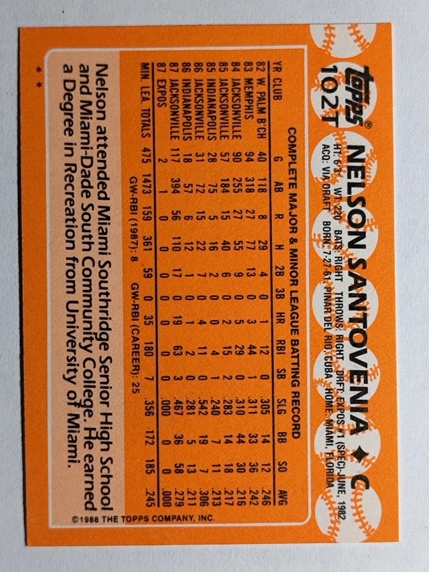 1988 Topps Traded #102T Nelson Santovenia
