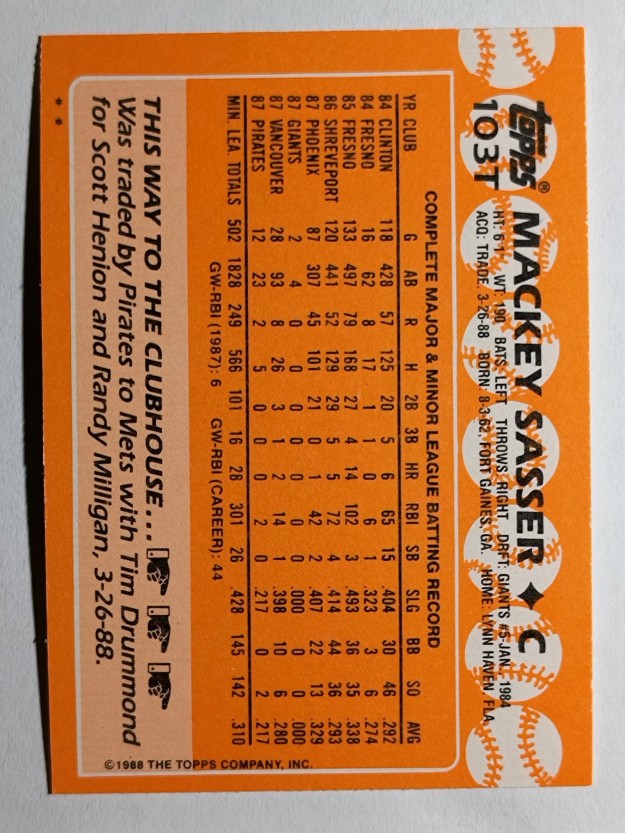 1988 Topps Traded #103T Mackey Sasser XRC