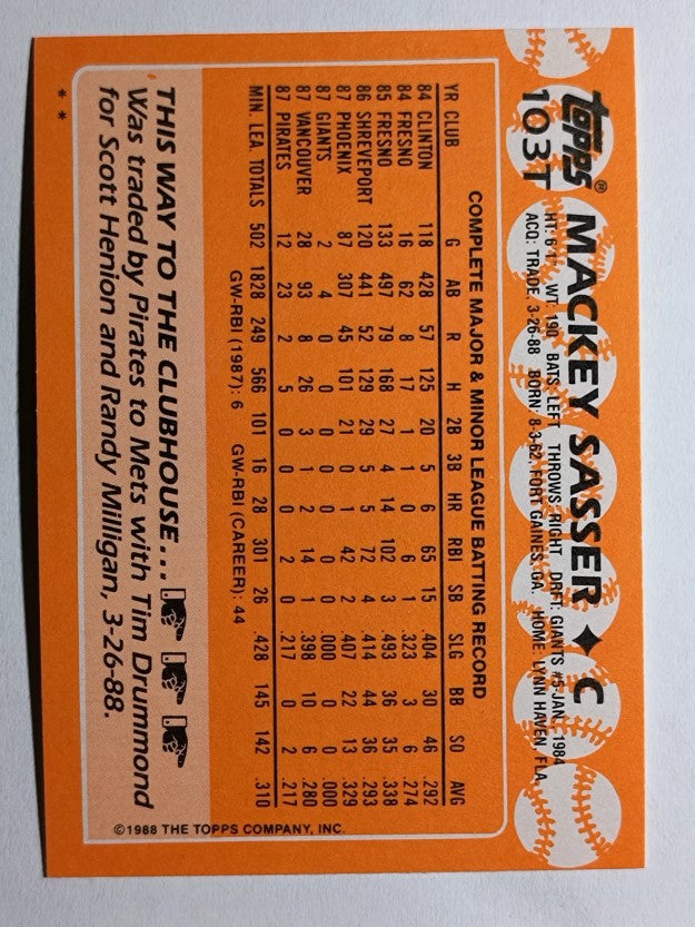 1988 Topps Traded #103T Mackey Sasser XRC