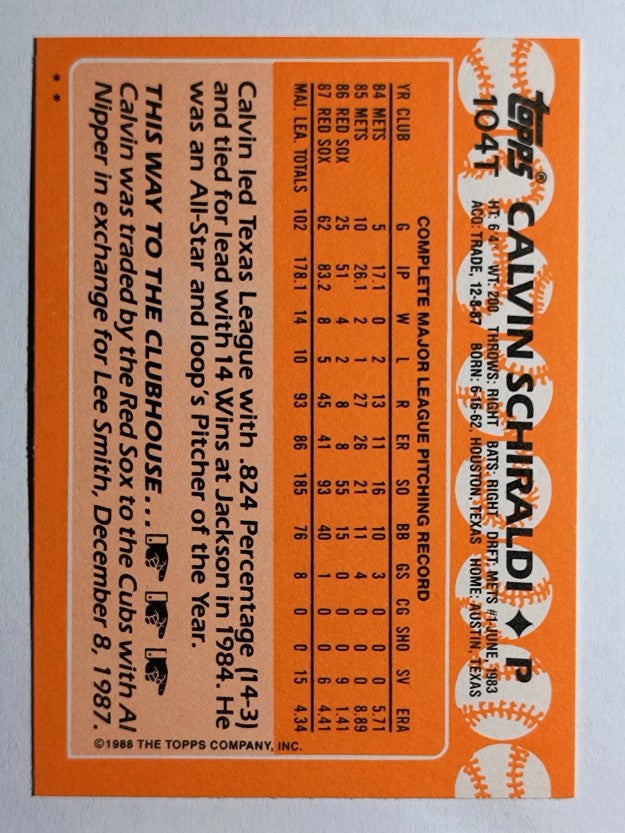 1988 Topps Traded #104T Calvin Schiraldi