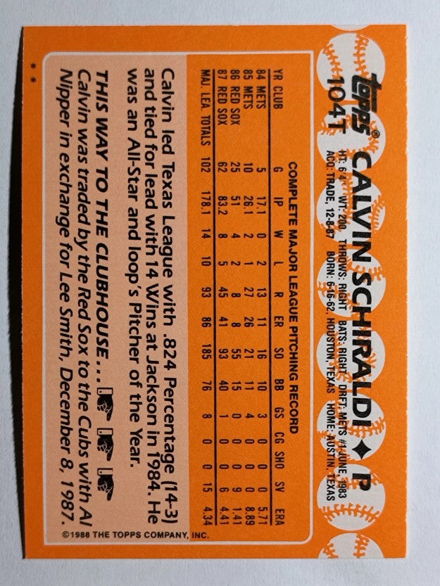 1988 Topps Traded #104T Calvin Schiraldi