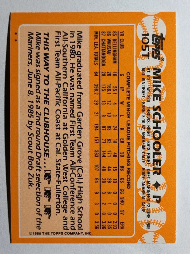 1988 Topps Traded #105T Mike Schooler