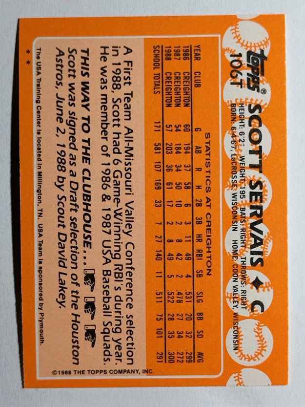1988 Topps Traded #106T Scott Servais OLY XRC