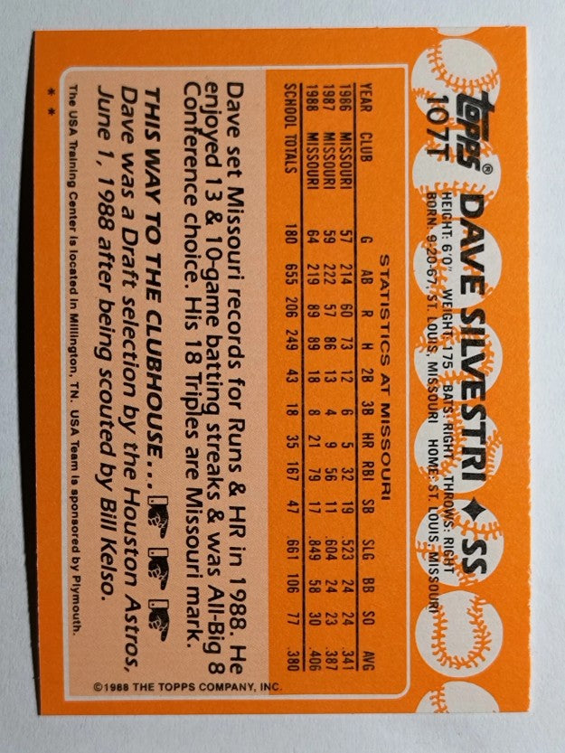 1988 Topps Traded #107T Dave Silvestri OLY XRC