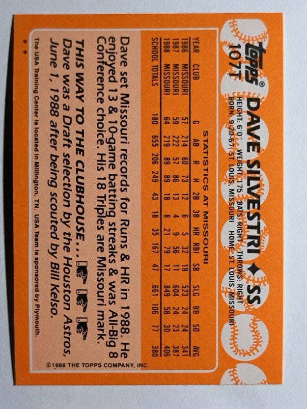 1988 Topps Traded #107T Dave Silvestri OLY XRC