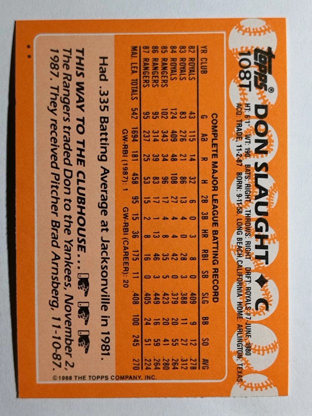 1988 Topps Traded #108T Don Slaught